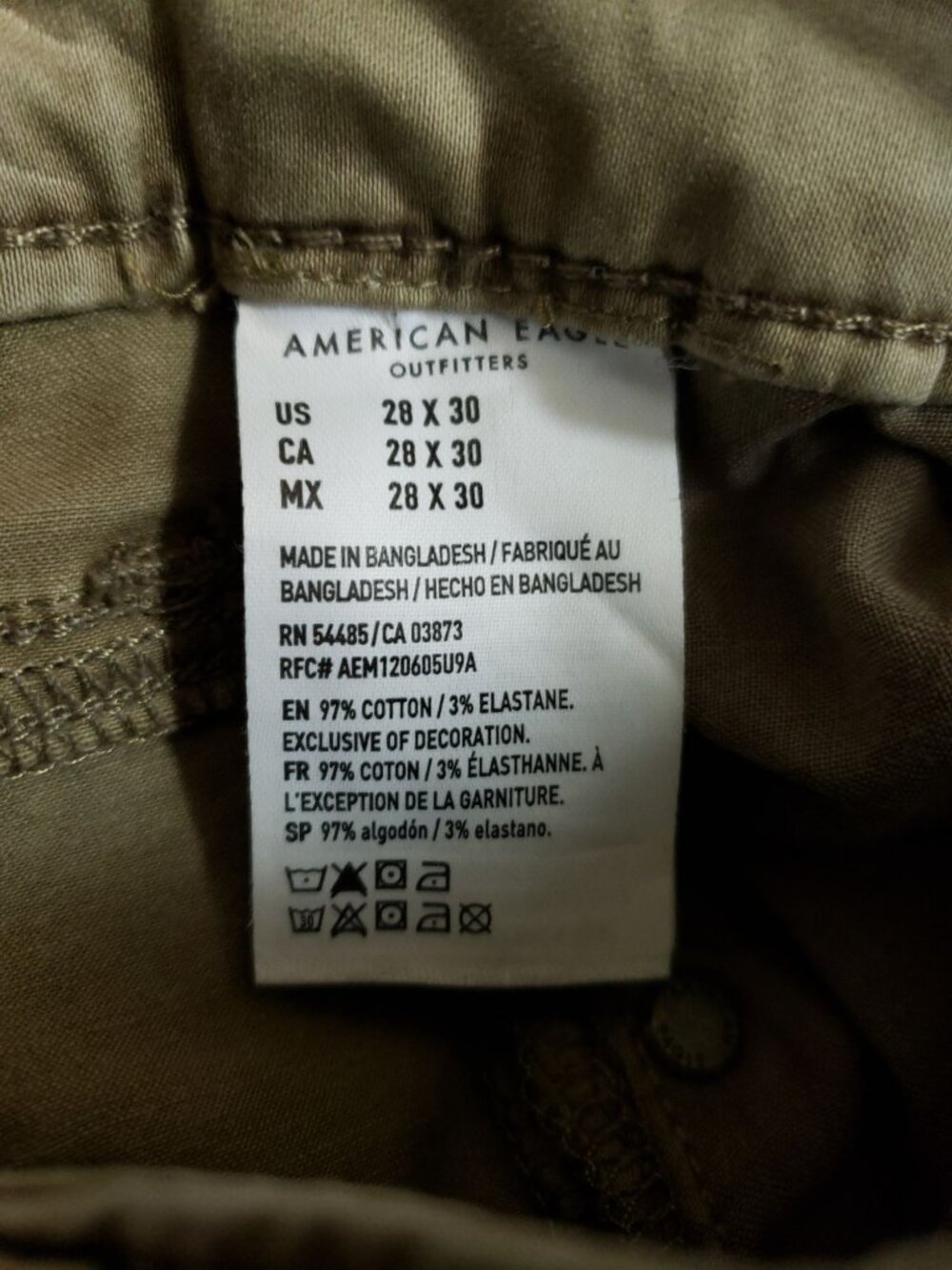 American Eagle Men's Size 28/27 Tan Flex Chino Pants - Picture 6 of 8
